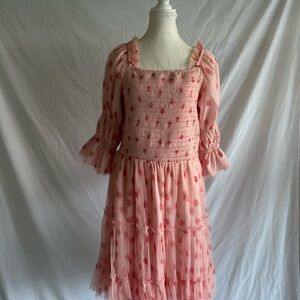 Ivy City Jess Strawberry Pink Ruffled Puff Sleeve Dress
